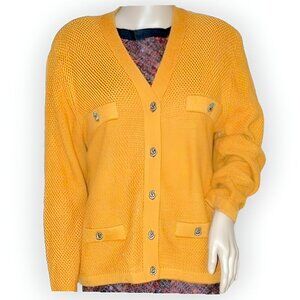 Vintage Y2K 90s Karen Scott Mustard Gold Yellow Wool Button Cardigan Sweater M